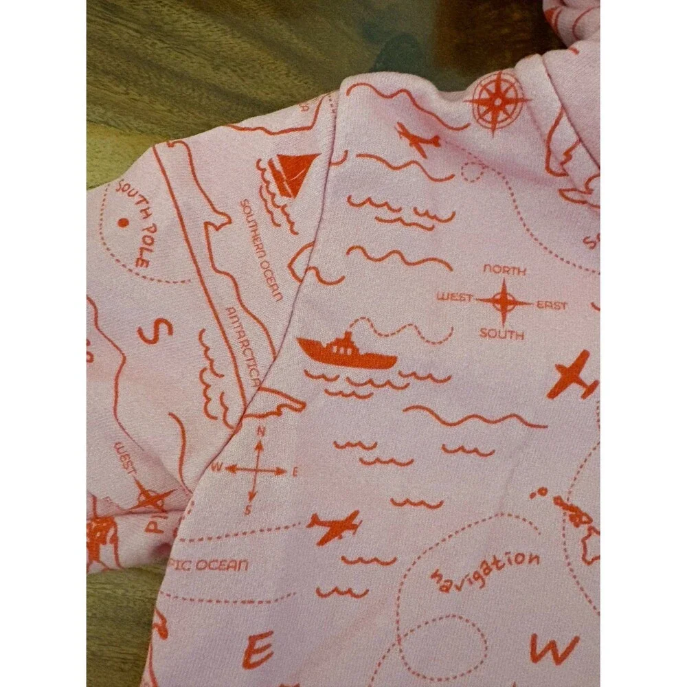 Piccolina Pink Sweatshirt Jacket, Map Print, Size 3T